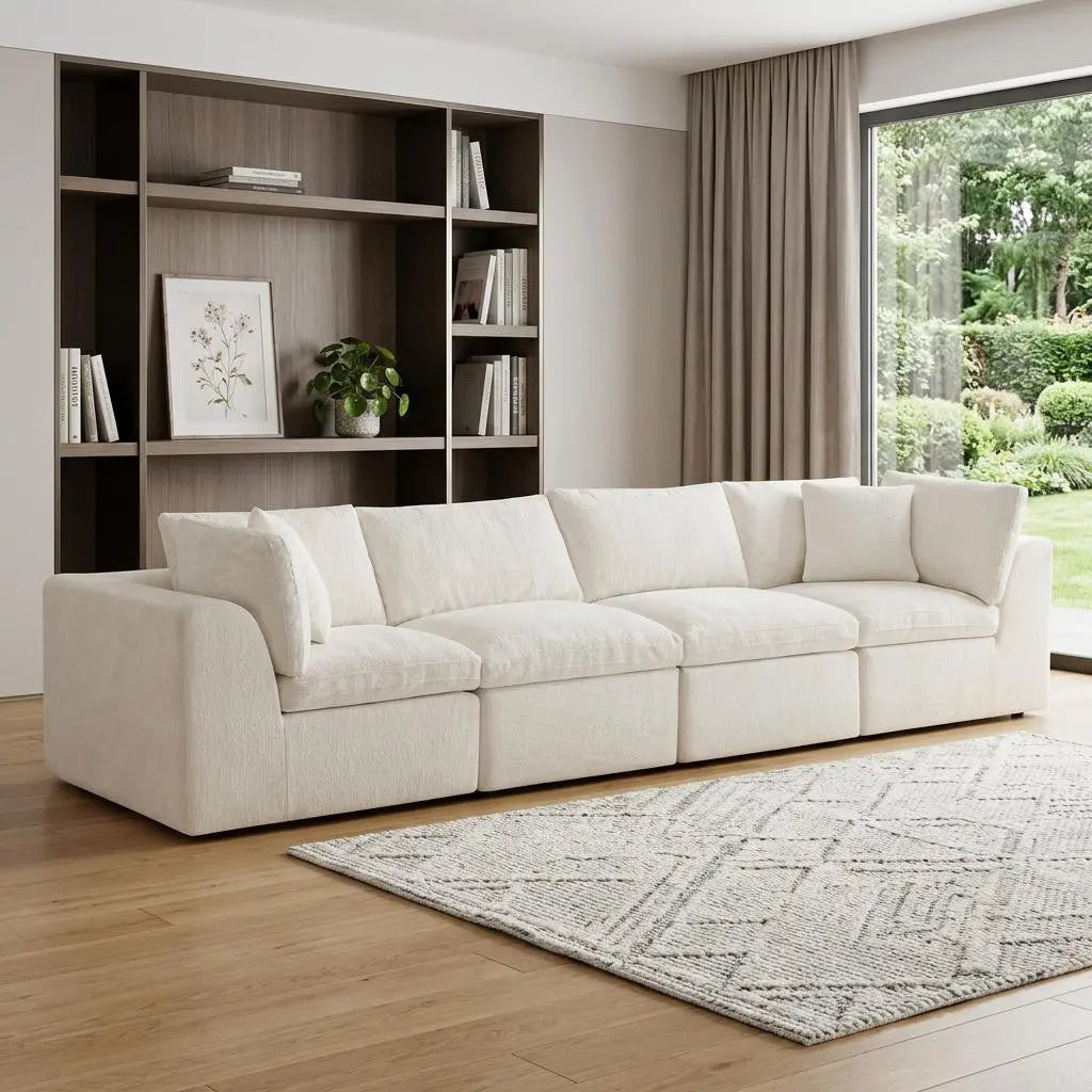 138" Beige Chenille Modular Sofa With Toss Pillows Homeroots Living Room
