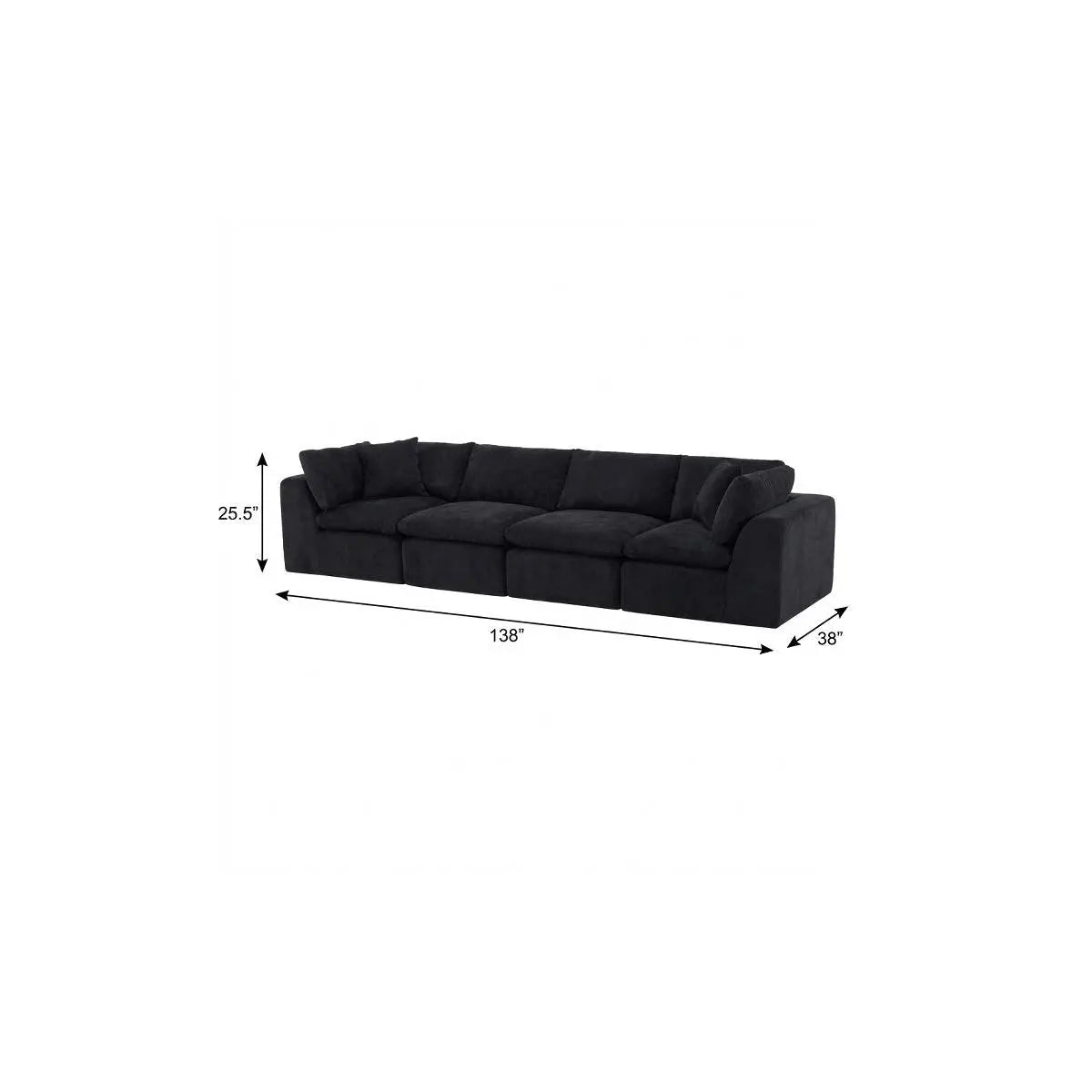138" Black Chenille Modular Sofa With Toss Pillows Homeroots Living Room