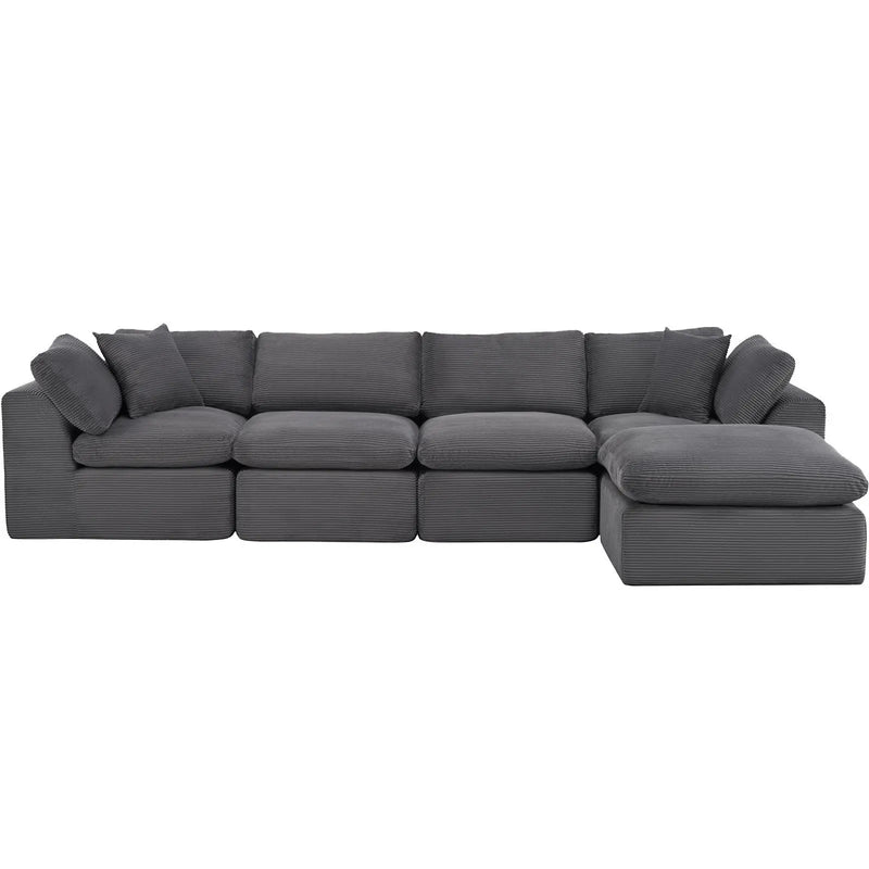 138" Dark Gray Corduroy Modular Sofa With Ottoman And Toss Pillows Homeroots Living Room