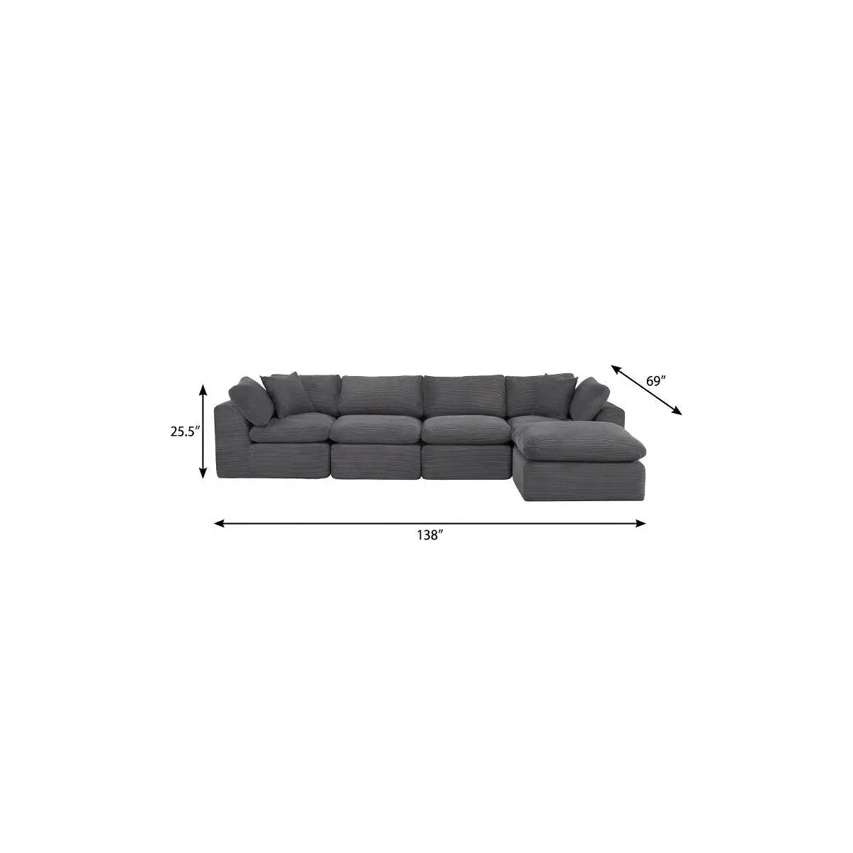 138" Dark Gray Corduroy Modular Sofa With Ottoman And Toss Pillows Homeroots Living Room