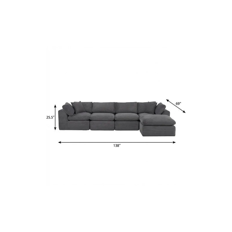 138" Dark Gray Corduroy Modular Sofa With Ottoman And Toss Pillows Homeroots Living Room