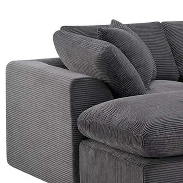 138" Dark Gray Corduroy Modular Sofa With Ottoman And Toss Pillows Homeroots Living Room