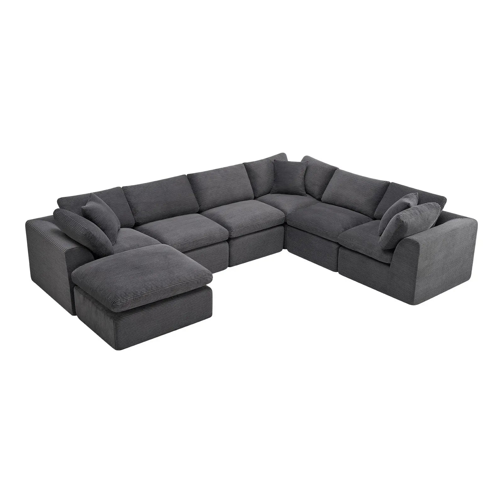 138" Dark Gray Corduroy Modular Sofa With Ottoman And Toss Pillows Homeroots Living Room