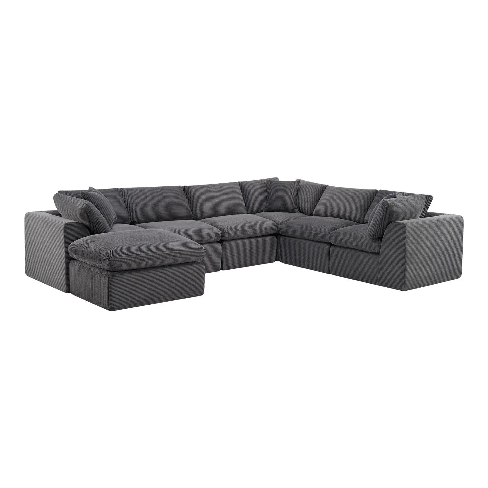 138" Dark Gray Corduroy Modular Sofa With Ottoman And Toss Pillows Homeroots Living Room