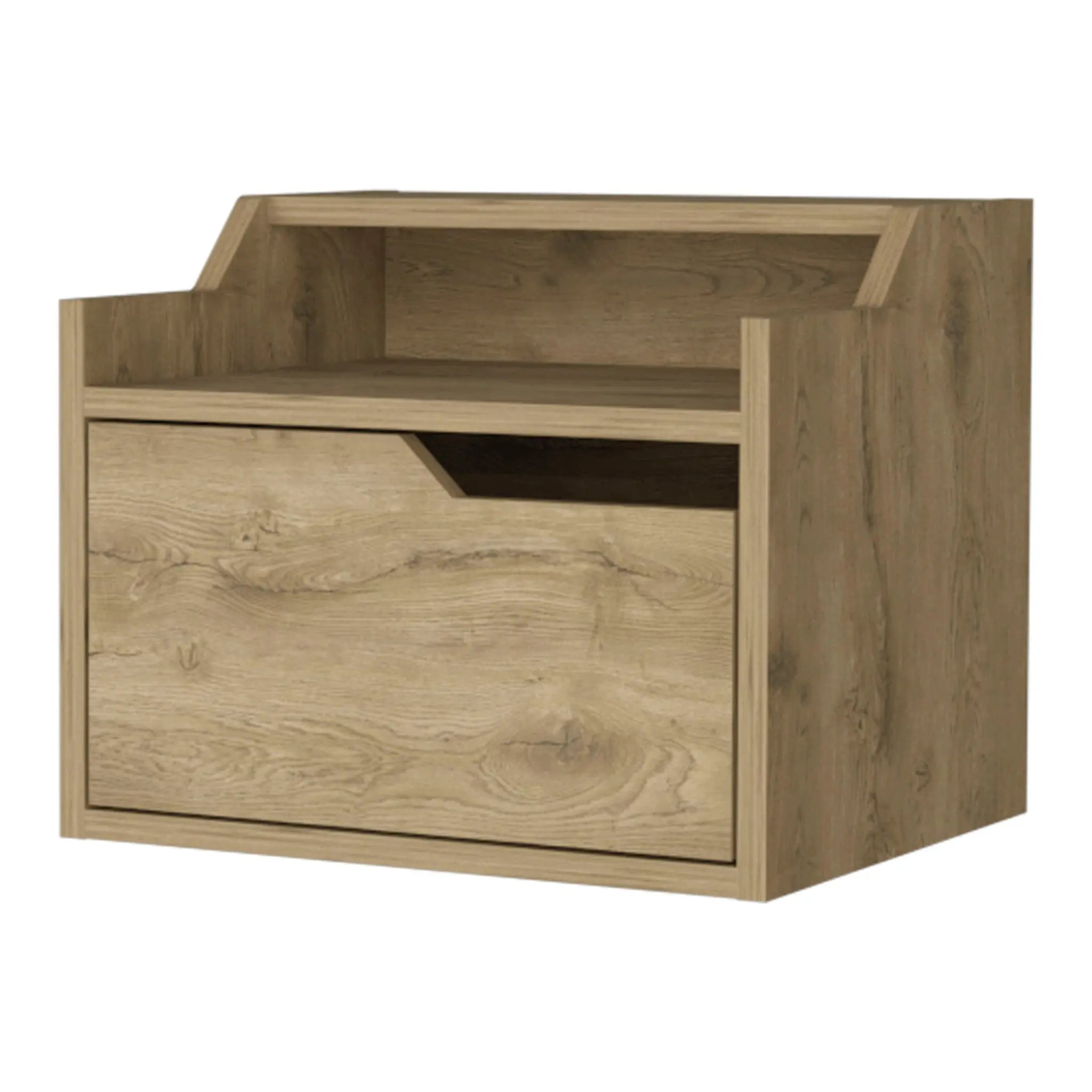 13" Beige Wood One Drawer Floating Nightstand Homeroots Bed & Bath