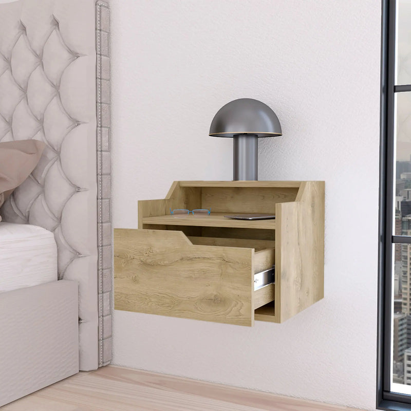 13" Beige Wood One Drawer Floating Nightstand Homeroots Bed & Bath