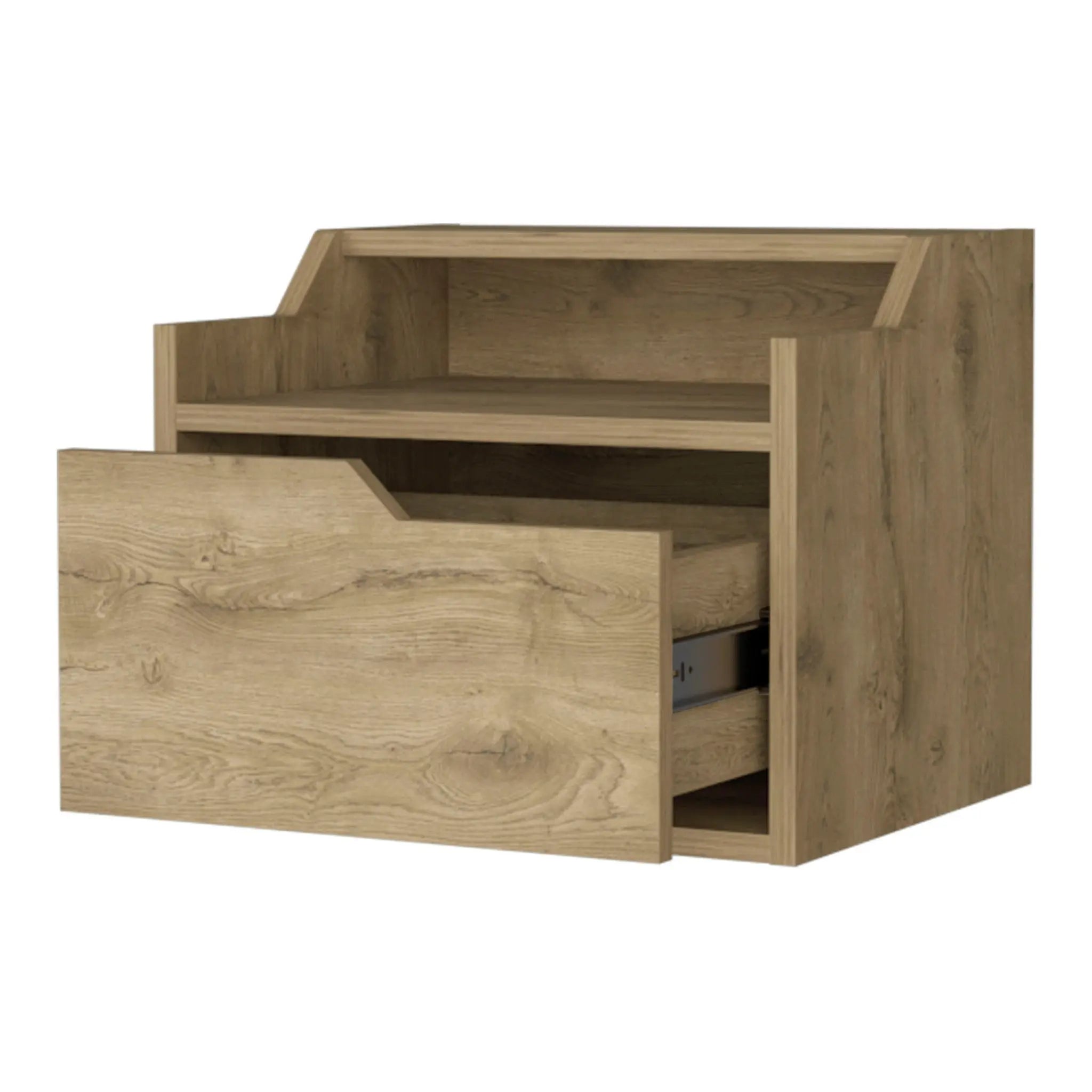 13" Beige Wood One Drawer Floating Nightstand Homeroots Bed & Bath