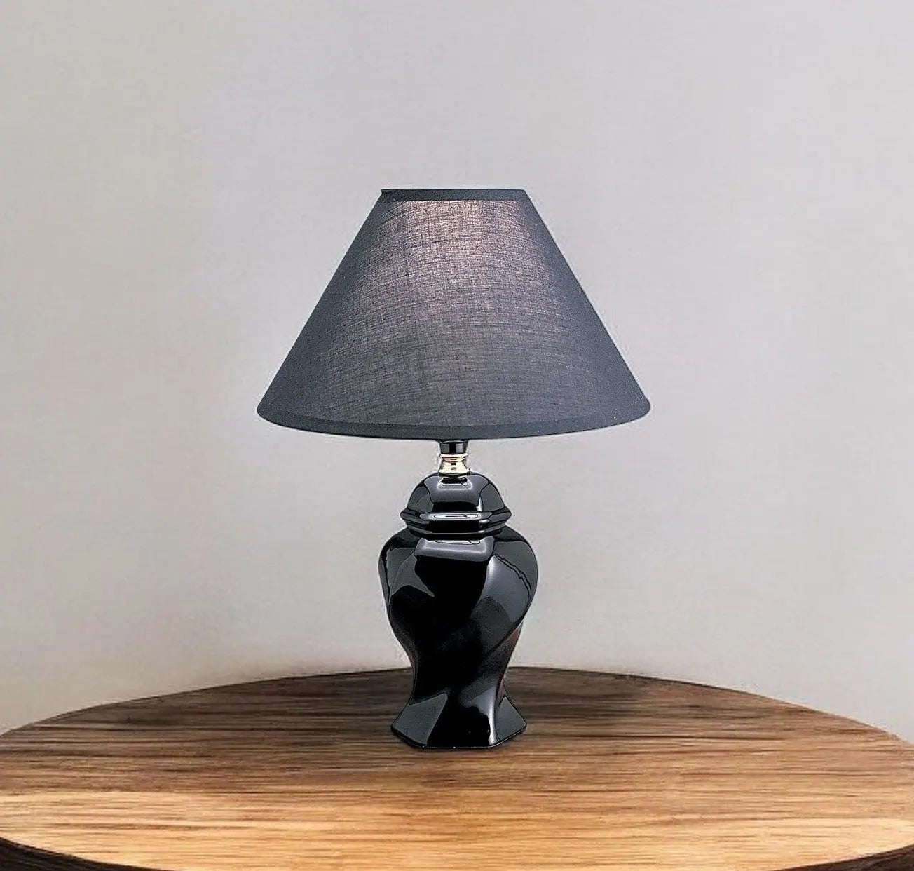 13" Black Ceramic Bedside Table Lamp With Black Shade Homeroots Lighting