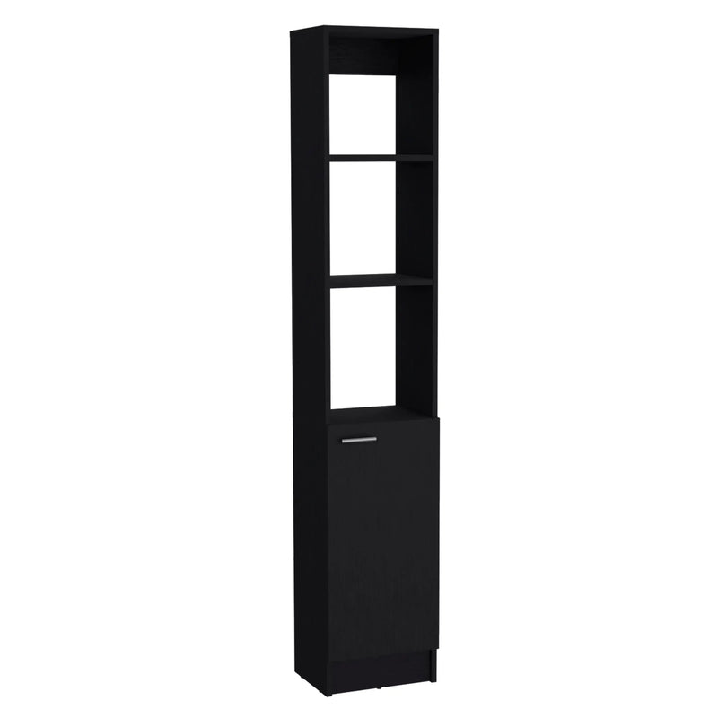 13" Black Wood Single Door Linen Cabinet Homeroots Organization