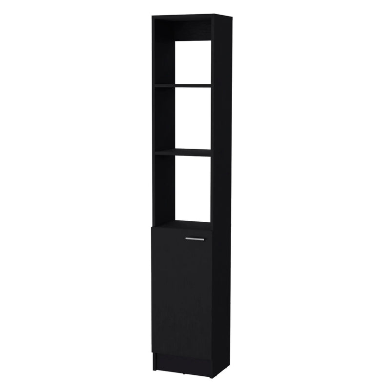 13" Black Wood Single Door Linen Cabinet Homeroots Organization