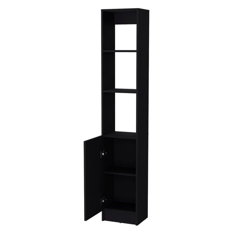 13" Black Wood Single Door Linen Cabinet Homeroots Organization