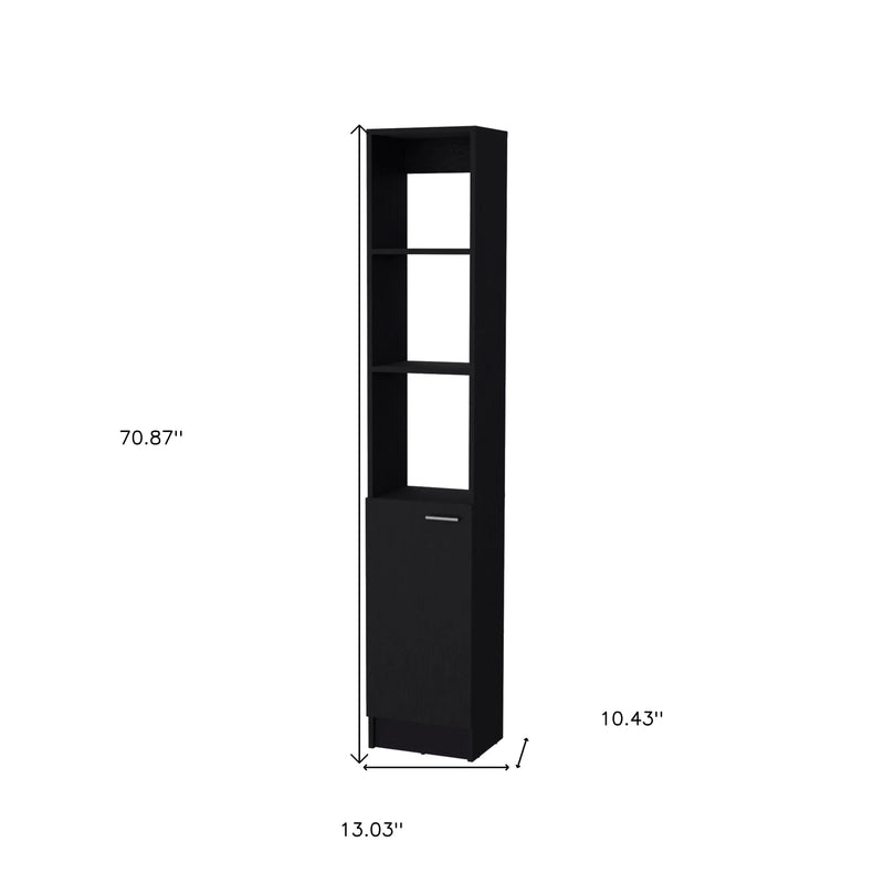 13" Black Wood Single Door Linen Cabinet Homeroots Organization