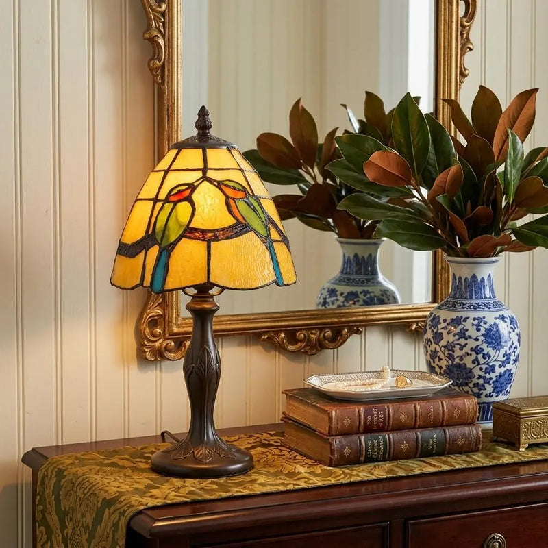 13" Bronze Birds Round Tiffany Lamp With Cone Shade Homeroots Lighting