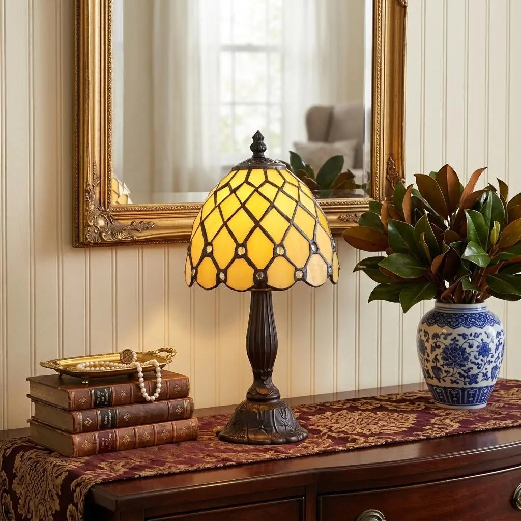 13" Bronze Novelty Tiffany Lamp With Bell Shade Homeroots Lighting