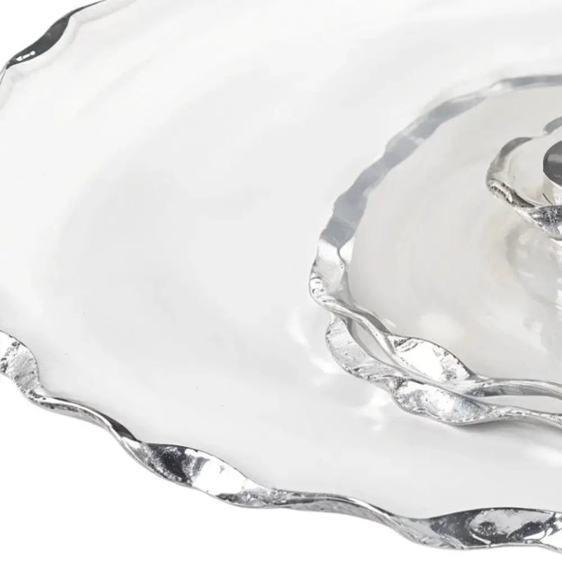 13" Clear And Silver Round Glass Hand Finished Lazy Susan Homeroots Kitchen & Dining