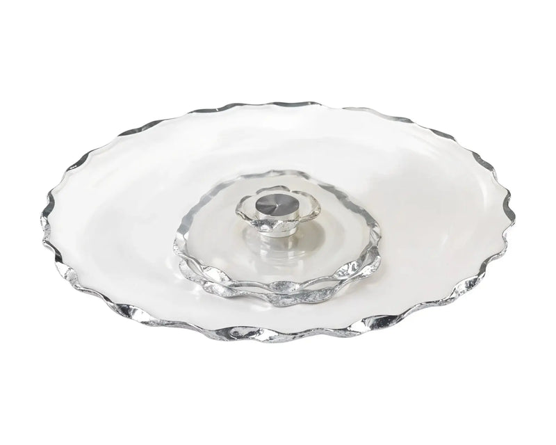 13" Clear And Silver Round Glass Hand Finished Lazy Susan Homeroots Kitchen & Dining