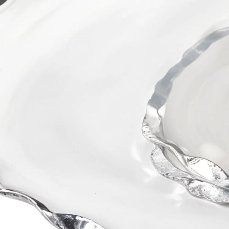 13" Clear And Silver Round Glass Hand Finished Lazy Susan Homeroots Kitchen & Dining