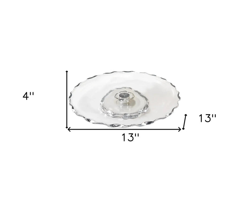 13" Clear And Silver Round Glass Hand Finished Lazy Susan Homeroots Kitchen & Dining