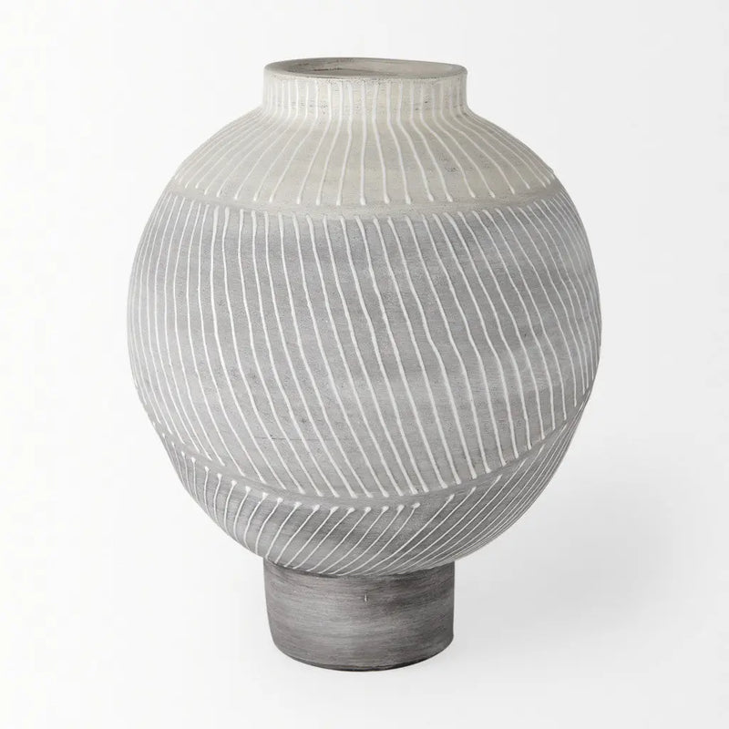 13" Gray And White Ombre Ceramic Round Table Vase Homeroots Home Decor
