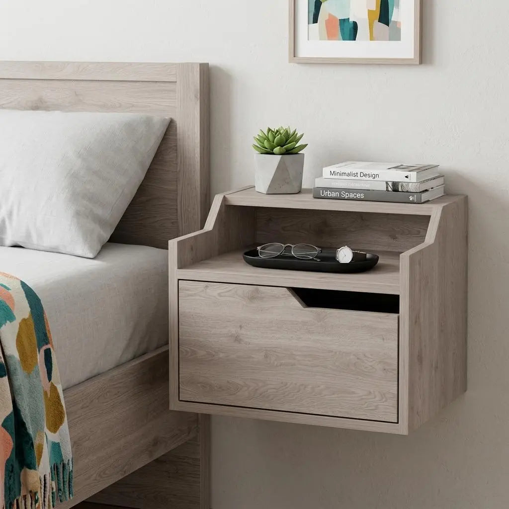 13" Gray Wood One Drawer Floating Nightstand Homeroots Bed & Bath