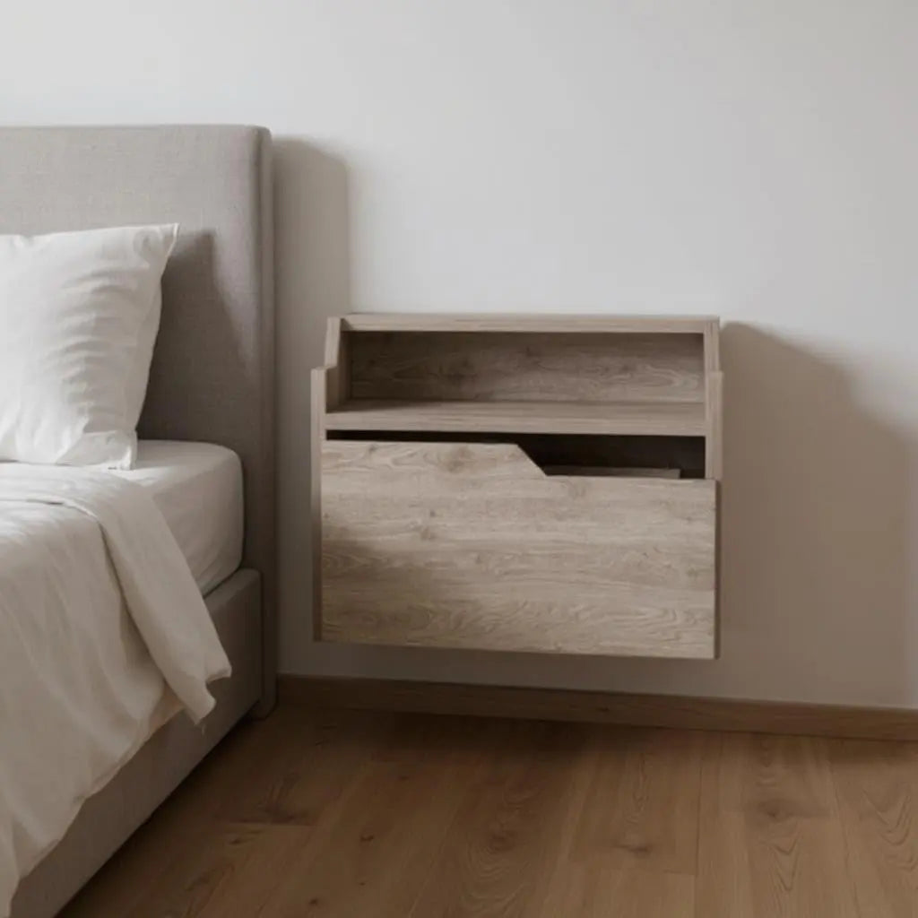 13" Gray Wood One Drawer Floating Nightstand Homeroots Bed & Bath