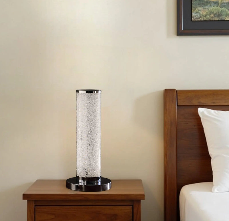 13” Modern White Sand Crystal And Steel Table Lamp Homeroots Lighting