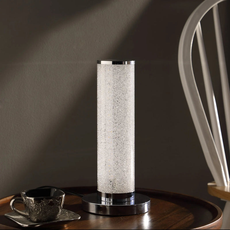 13” Modern White Sand Crystal And Steel Table Lamp Homeroots Lighting