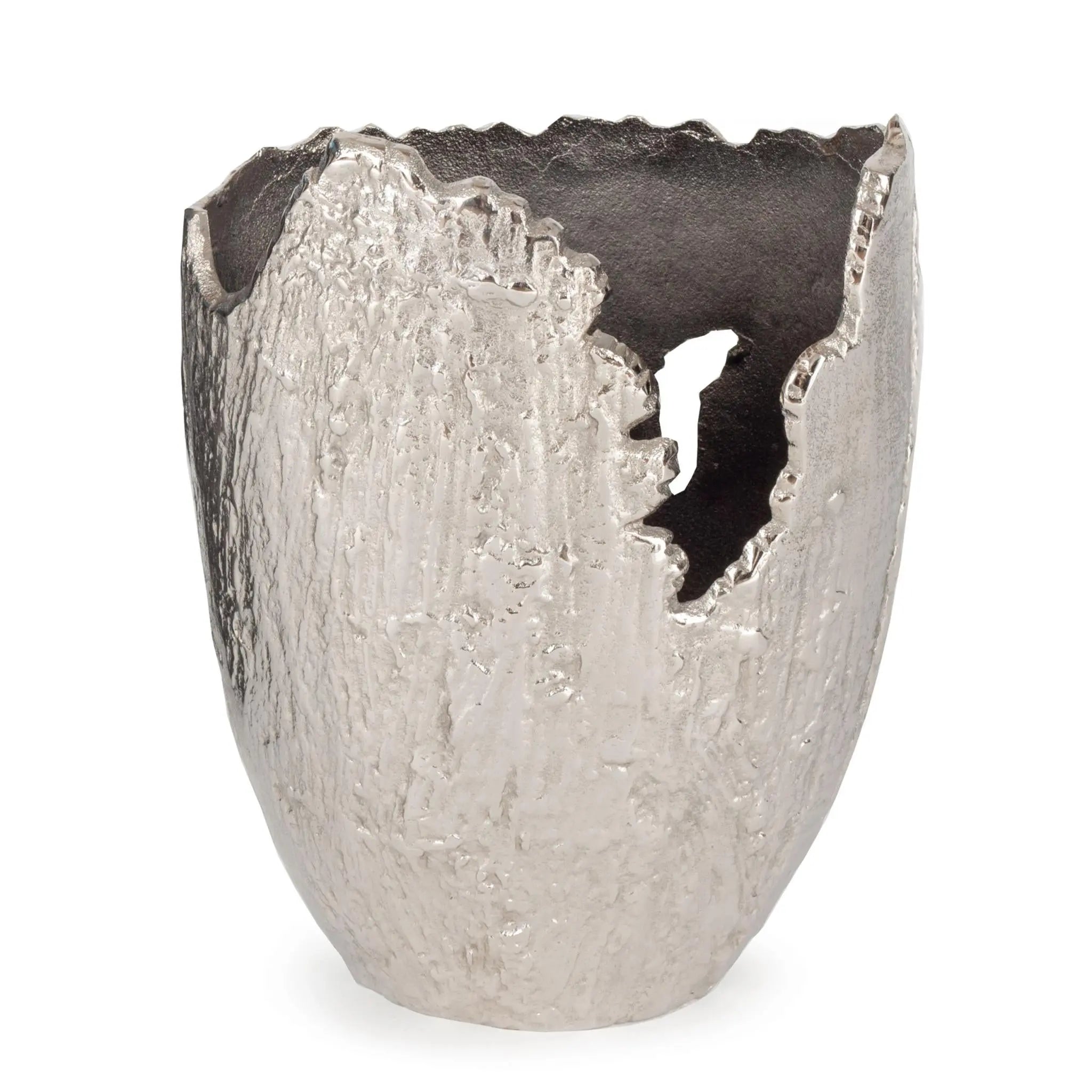 13" Silver And Slate Gray Hammered Aluminum Oval Table Vase Homeroots Home Decor