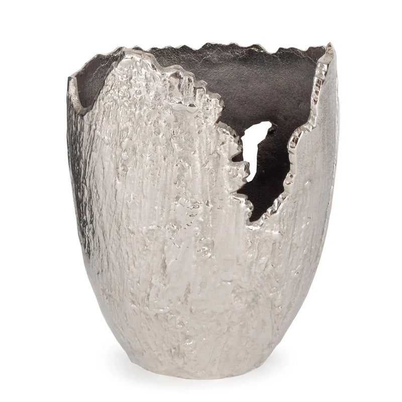 13" Silver And Slate Gray Hammered Aluminum Oval Table Vase Homeroots Home Decor