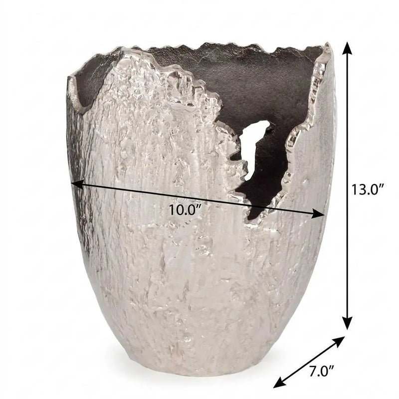 13" Silver And Slate Gray Hammered Aluminum Oval Table Vase Homeroots Home Decor