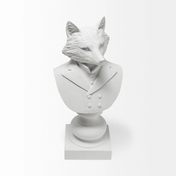 13" White Resin Fox Bust Tabletop Sculpture Homeroots Home Decor