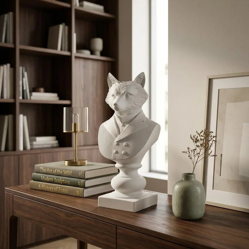 13" White Resin Fox Bust Tabletop Sculpture Homeroots Home Decor