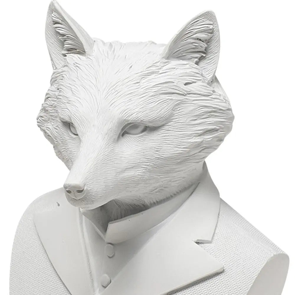 13" White Resin Fox Bust Tabletop Sculpture Homeroots Home Decor