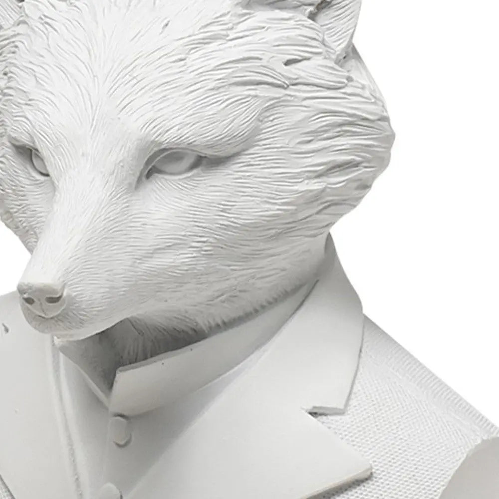 13" White Resin Fox Bust Tabletop Sculpture Homeroots Home Decor