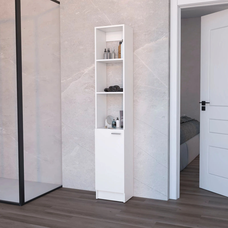 13" White Wood Single Door Linen Cabinet Homeroots Organization