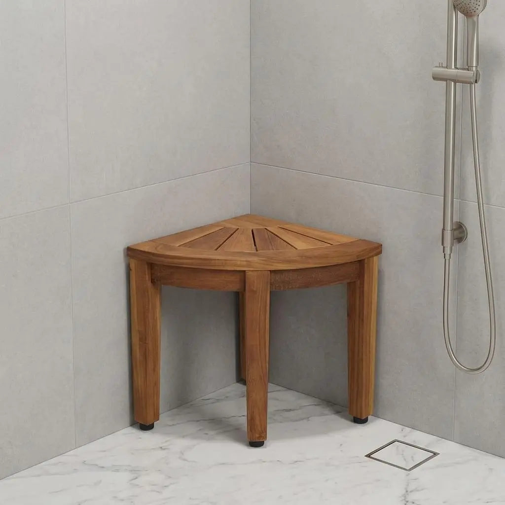 13" X 12" Brown Teak Corner Shower Bench Homeroots Bed & Bath