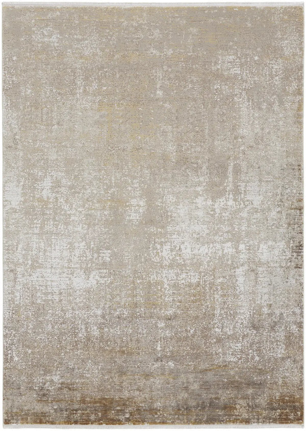 13' X 20' Gold And Ivory Abstract Distressed Area Rug Homeroots Home Decor
