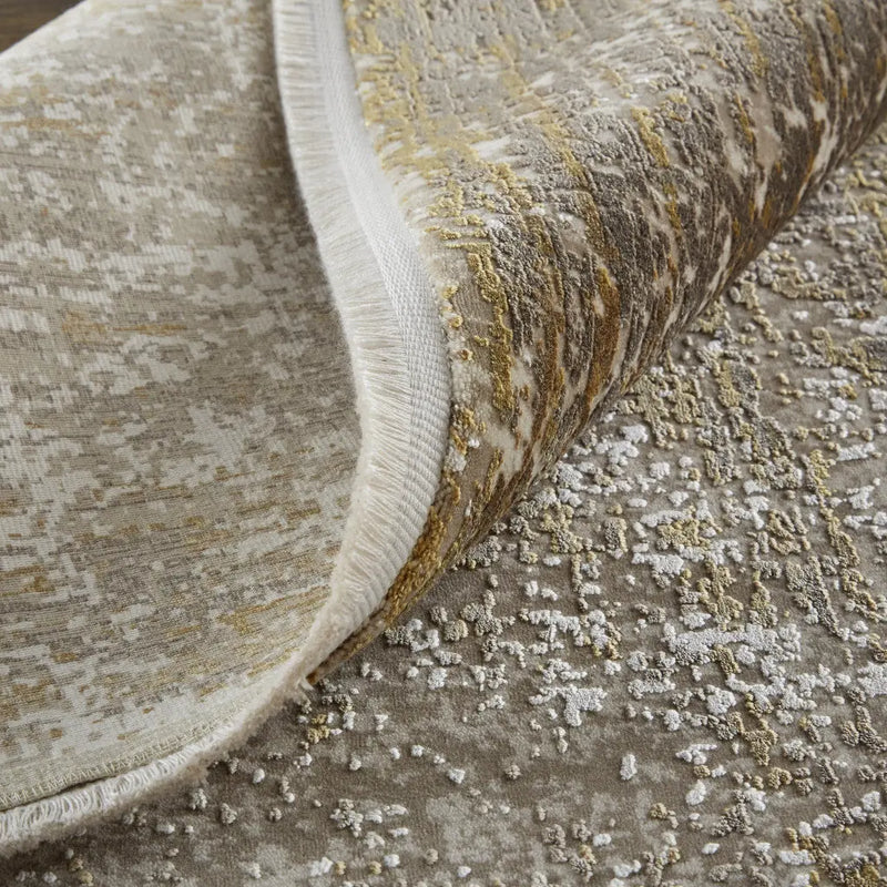 13' X 20' Gold And Ivory Abstract Distressed Area Rug Homeroots Home Decor