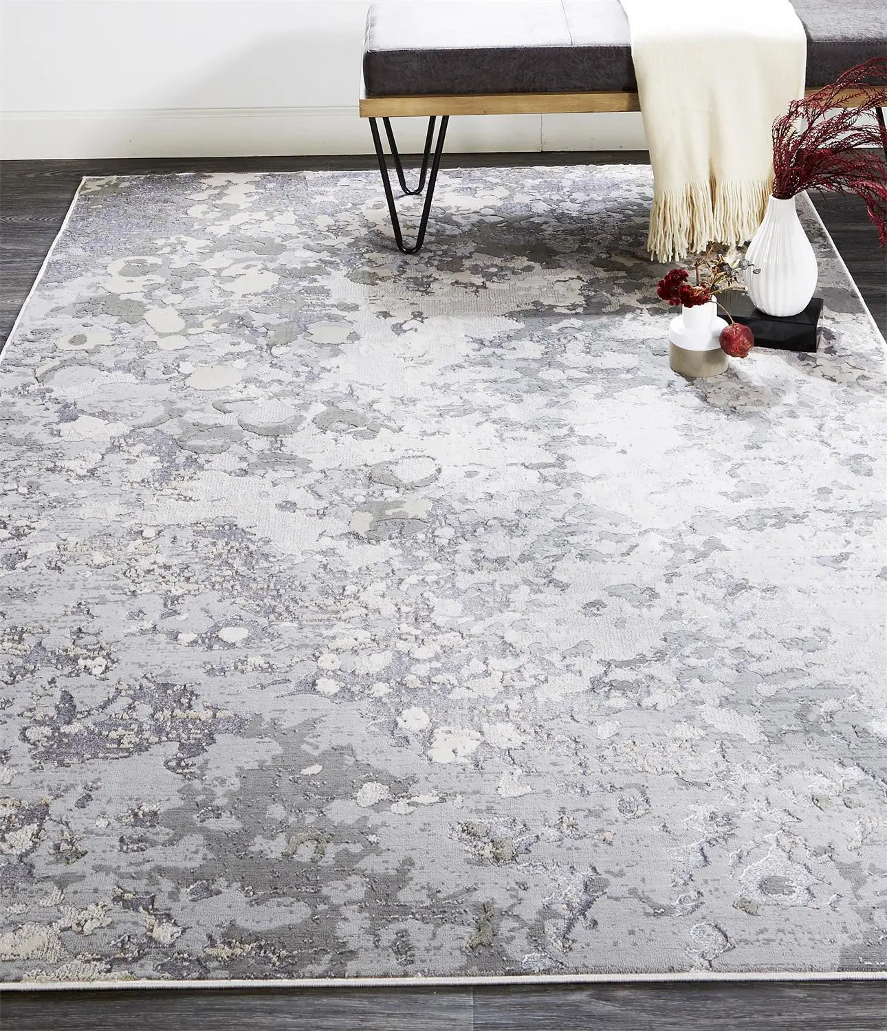 13' X 20' Silver And Gray Abstract Area Rug Homeroots Home Decor