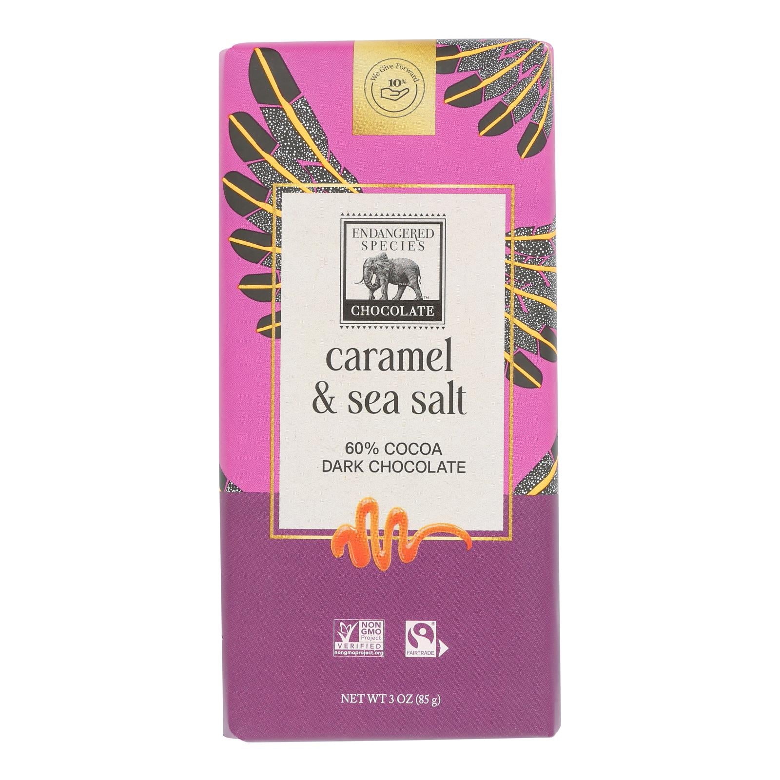 Endangered Species Chocolate Bar - Dark Chocolate - Caramel - Sea Salt - 3 Oz - Case Of 12 - GreatEagleInc