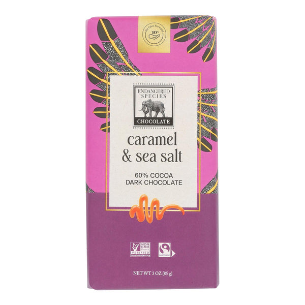 Endangered Species Chocolate Bar - Dark Chocolate - Caramel - Sea Salt - 3 Oz - Case Of 12 - GreatEagleInc