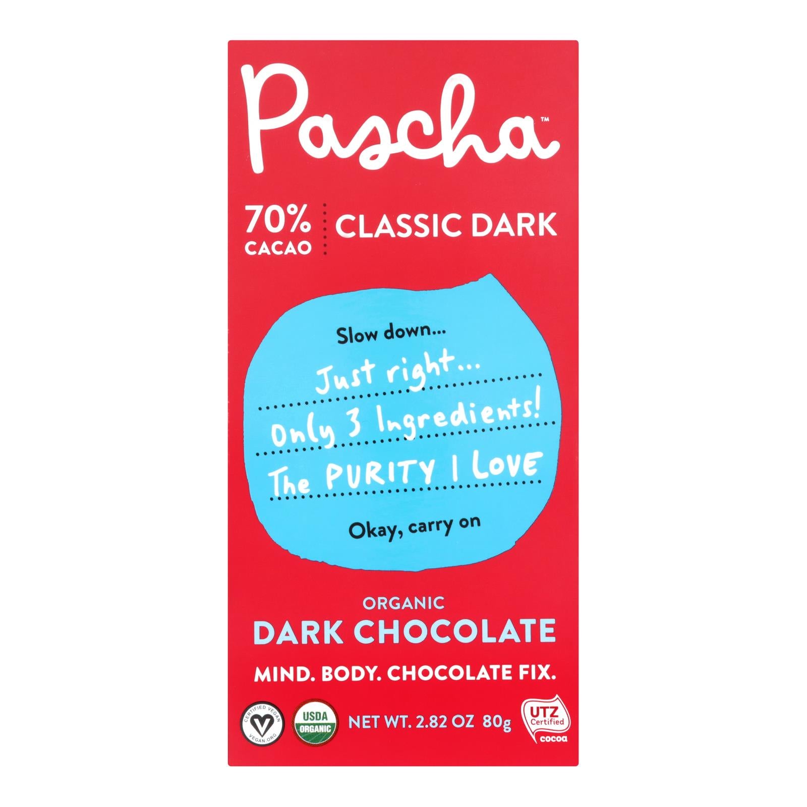Pascha - Bar Chocolate 70% Cacao - Case Of 10 - 2.82 Oz - GreatEagleInc