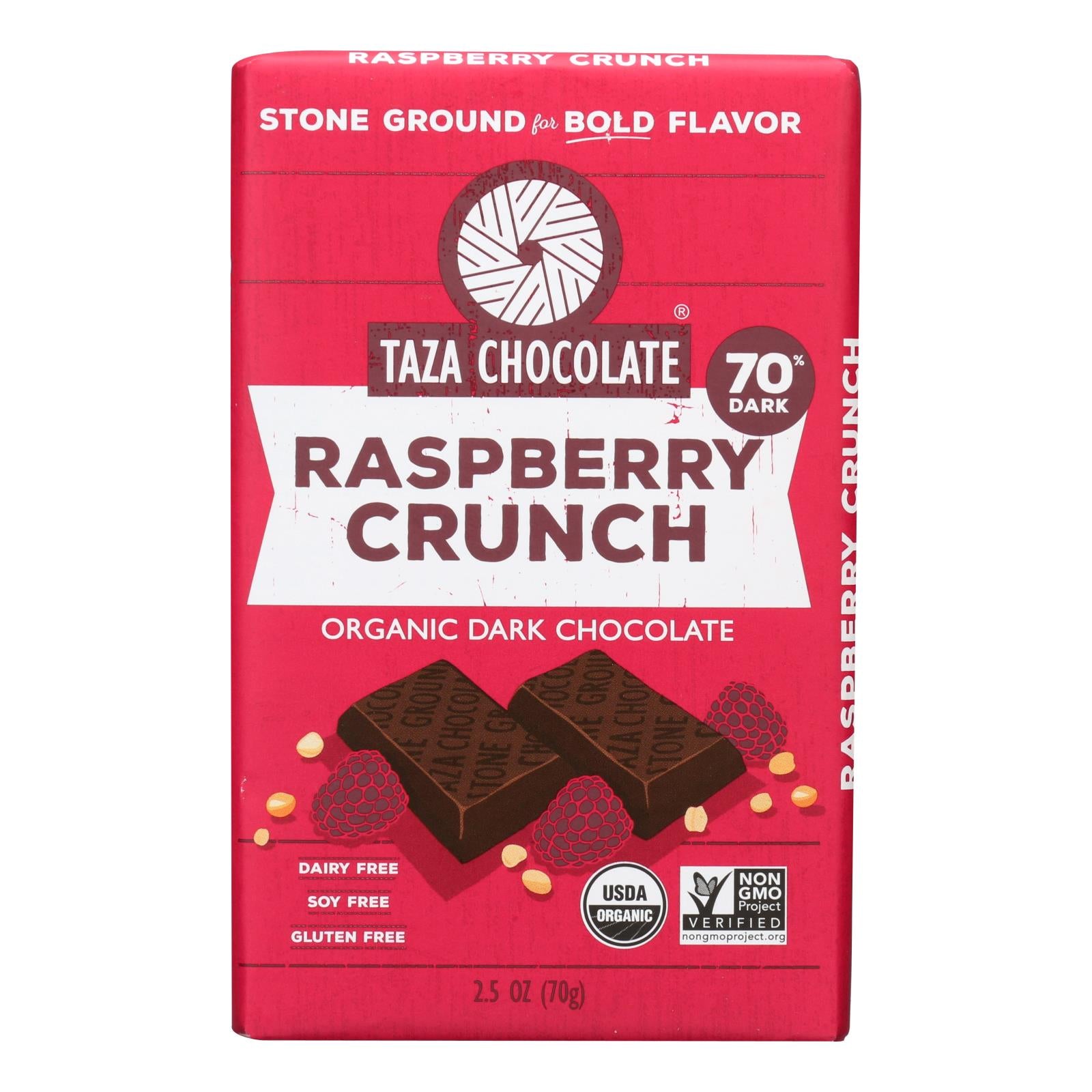 Taza Chocolate Stone Ground Organic Dark Chocolate Bar - Raspberry Crunch - Case Of 10 - 2.5 Oz. - GreatEagleInc