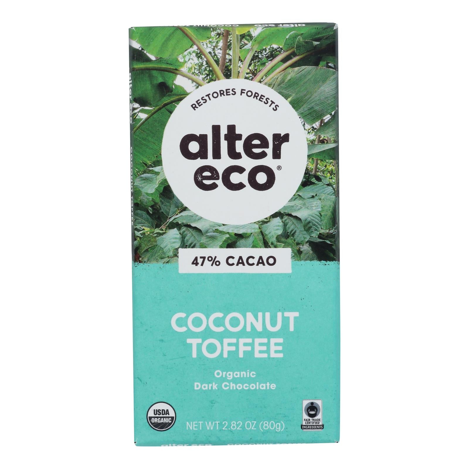Alter Eco Americas Organic Chocolate Bar - Dark Coconut Toffee - 2.82 Oz Bars - Case Of 12 - Eco-Friendly Home & Grocery
