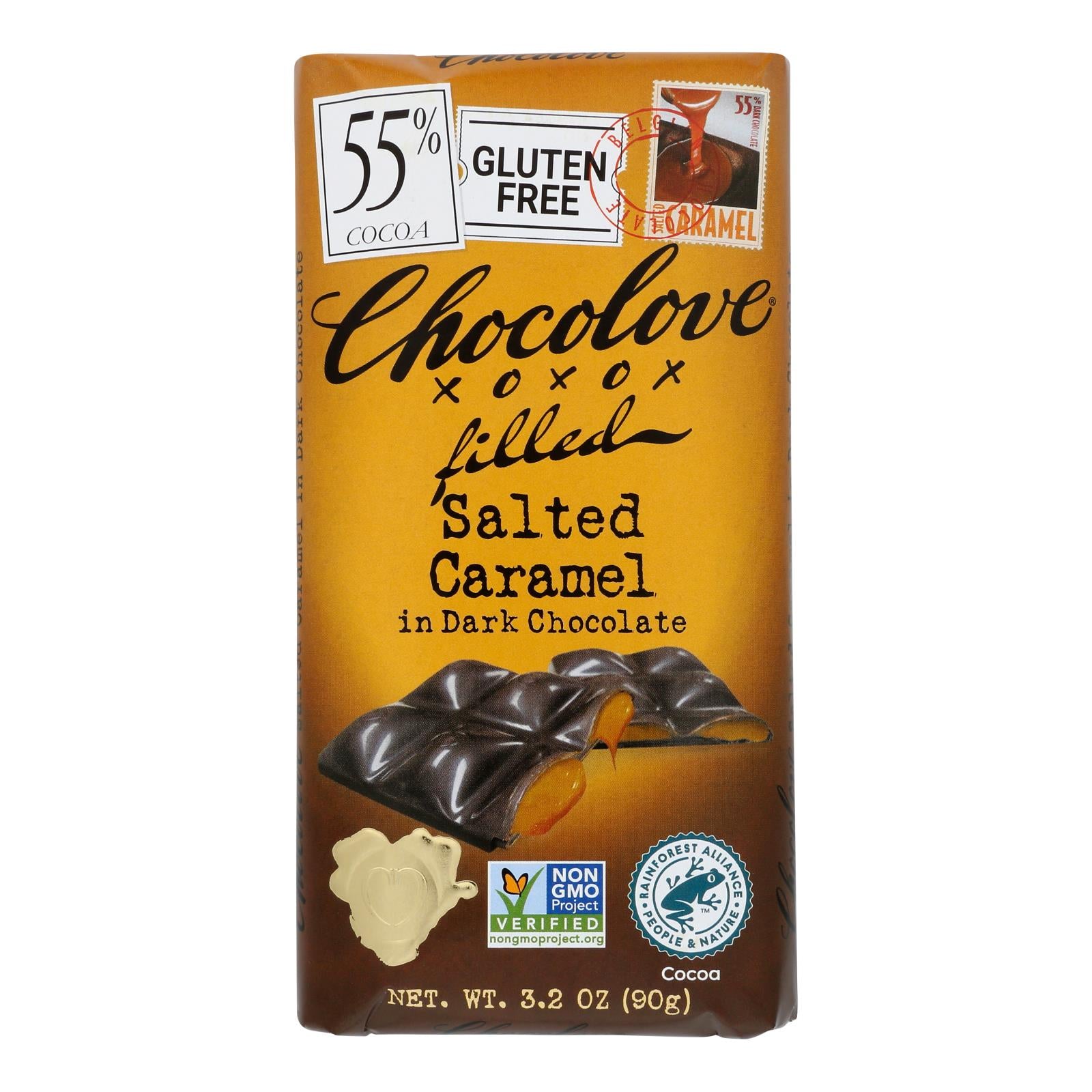 Chocolove Xoxox - Dark Chocolate Bar - Salted Caramel - Case Of 10 - 3.2 Oz - GreatEagleInc