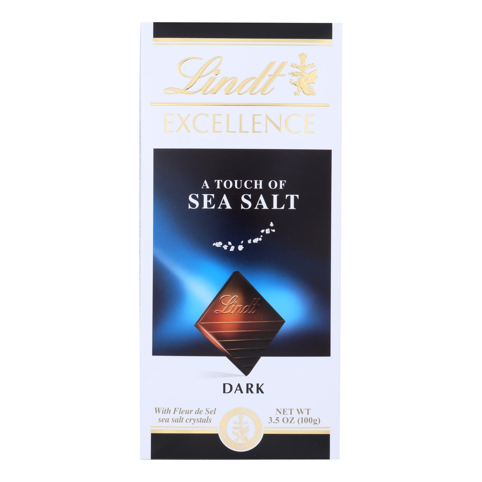 Lindt Chocolate Bar - Dark Chocolate - 47 Percent Cocoa - Excellence - Touch Of Sea Salt - 3.5 Oz Bars - Case Of 12 - GreatEagleInc