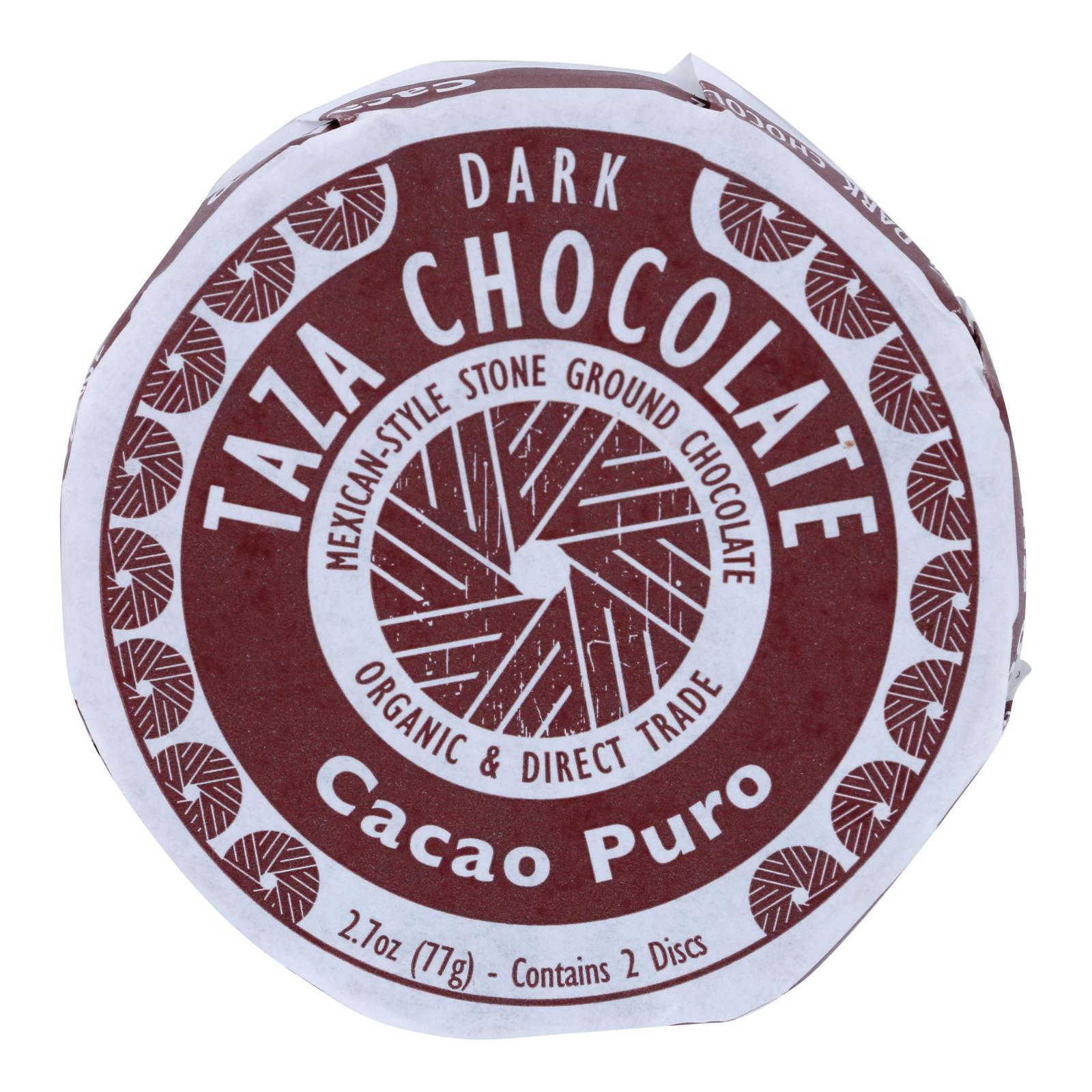 Taza Chocolate Organic Chocolate Mexicano Discs - 100 Percent Dark Chocolate - Cacao Puro - 2.7 Oz - Case Of 12 - GreatEagleInc