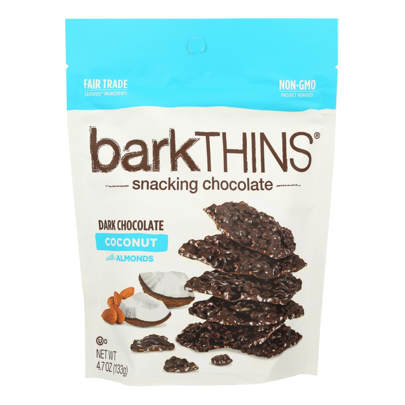 Bark Thins Snacking Chocolate - Dark Chocolate Toasted Coconut With Almonds - Case Of 12 - 4.7 Oz. - GreatEagleInc