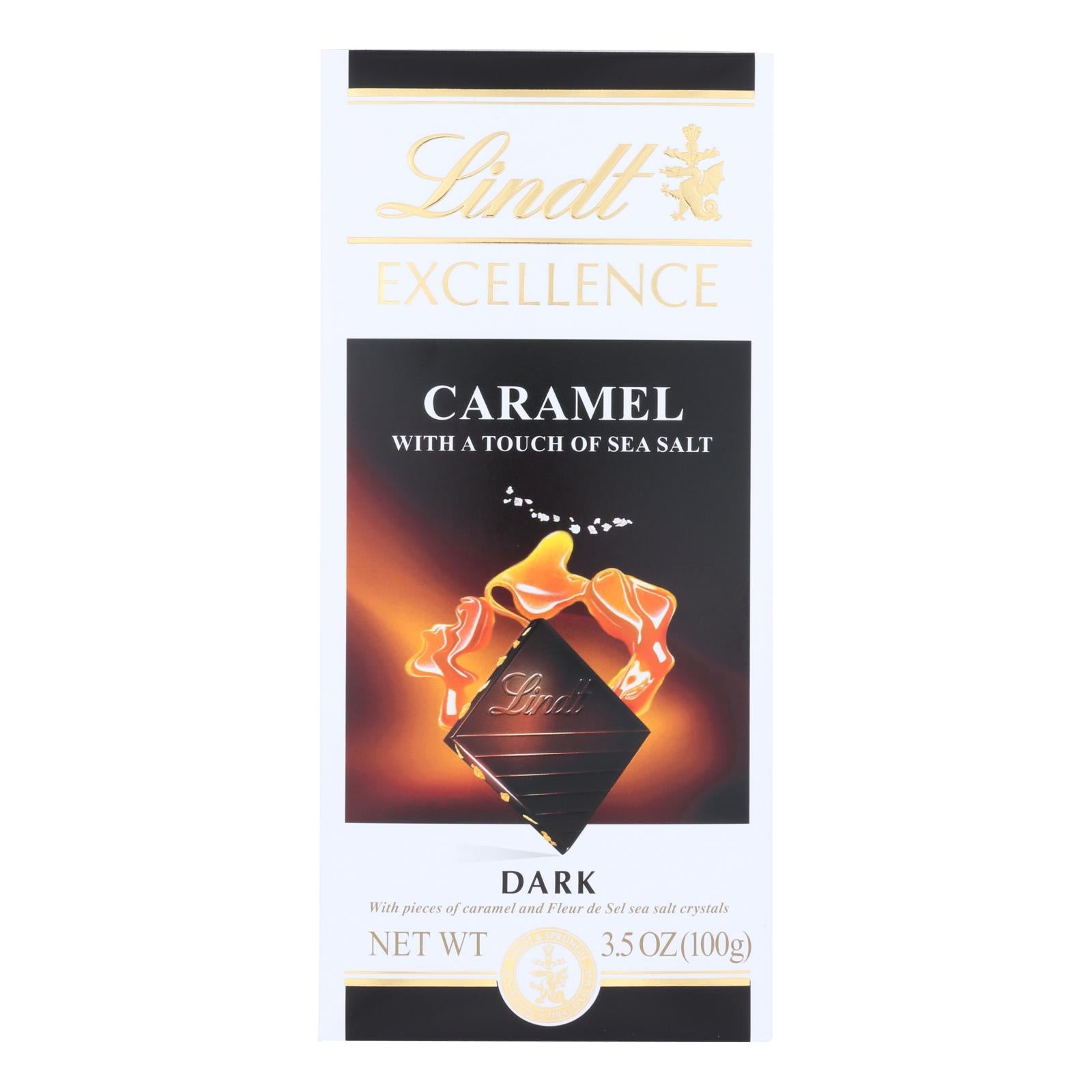 Lindt Excellence Caramel With A Touch Of Sea Salt Dark Chocolate  - Case Of 12 - 3.5 Oz - GreatEagleInc
