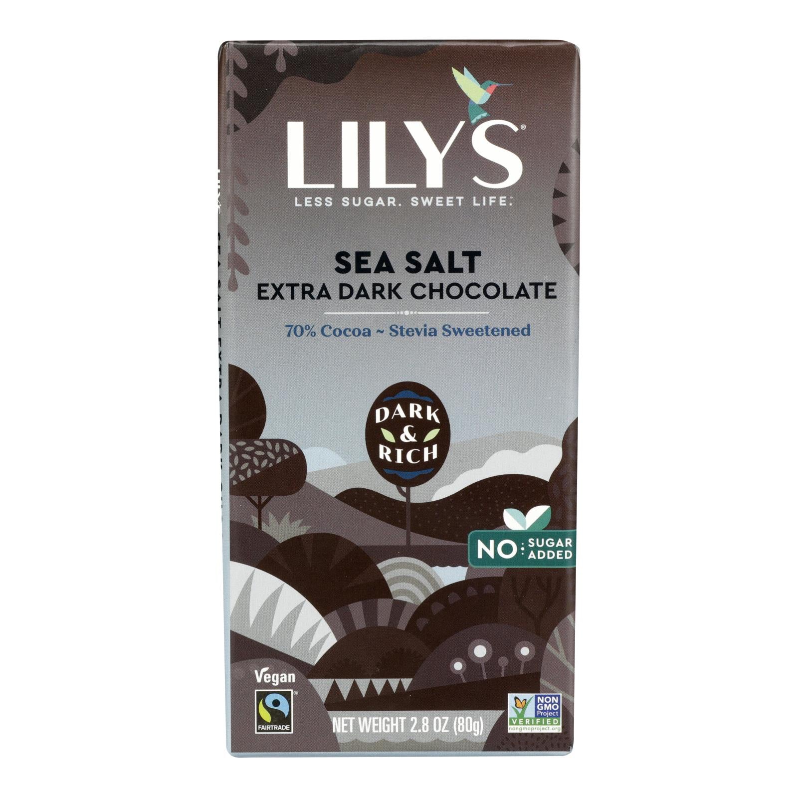 Lily's Sweets Chocolate Bar - Dark Chocolate - 70 Percent Cocoa - Sea Salt - 2.8 Oz Bars - Case Of 12 - GreatEagleInc